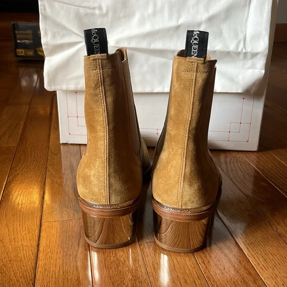 Alexander McQueen Metal Heel Ankle Boots - Suede - Tan/Silver - Picture 5 of 10